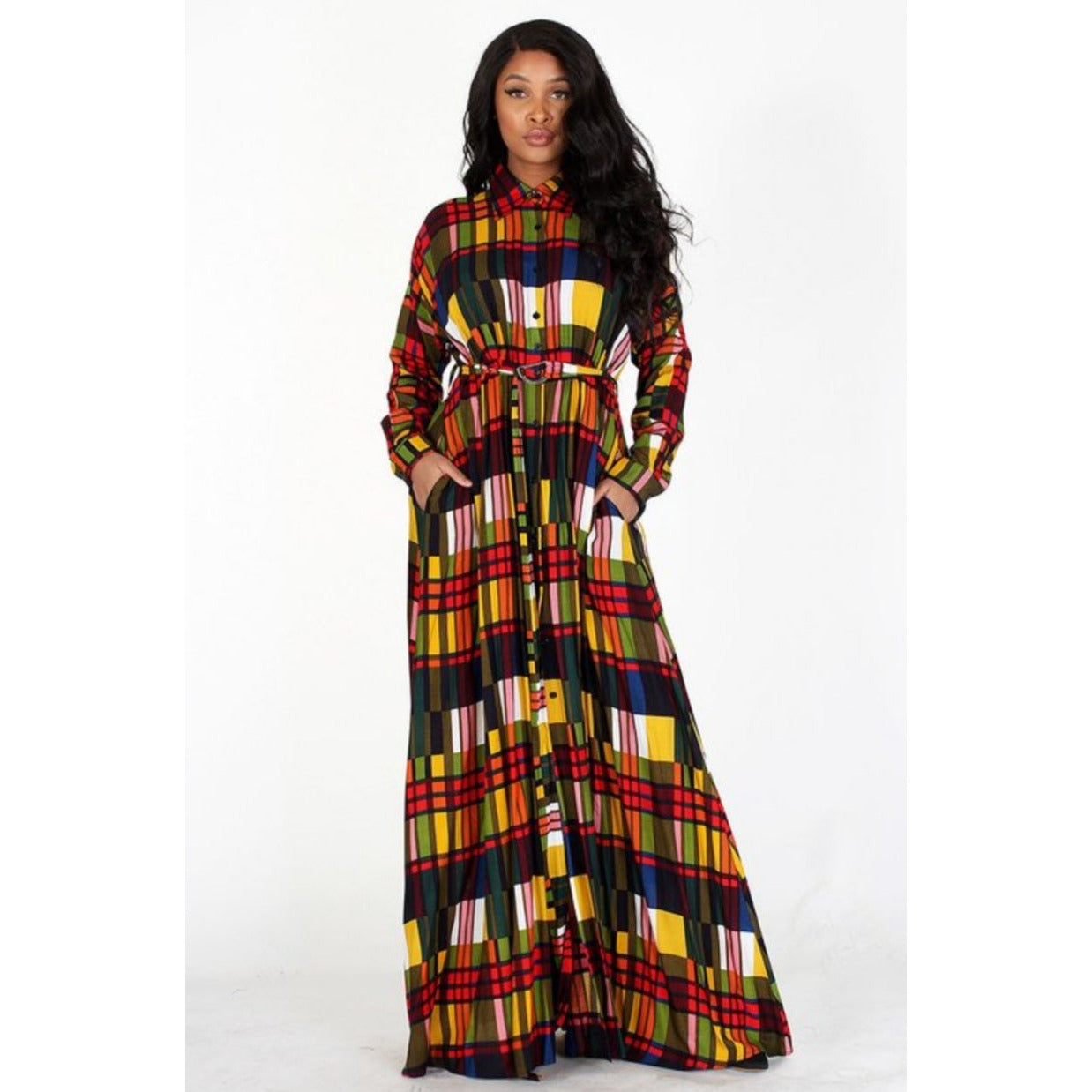 Madison Color Block Plaid Maxi Dress ...